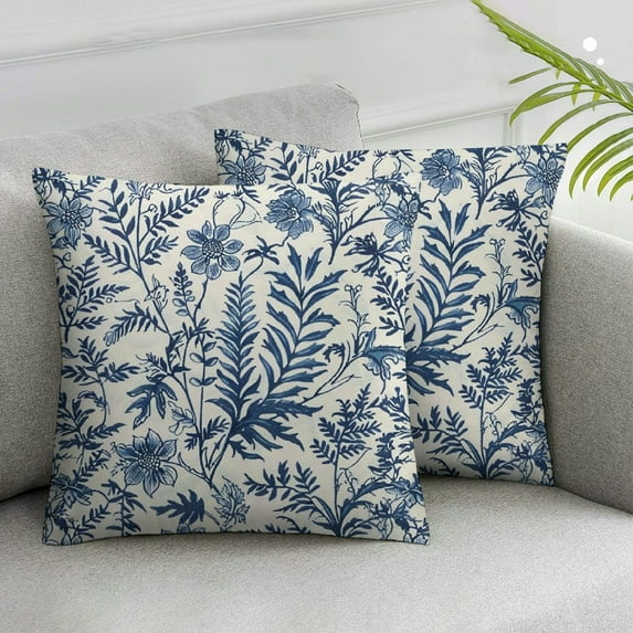Nawypu Navy Blue Fern Leaves Pillow Covers Plant Leaf Floral Pine Decorative Pillow Cases Vintage Botanical Spring Summer Throw Pillows Set of 2 Home Decor for Sofa Couch Porch Outdoor