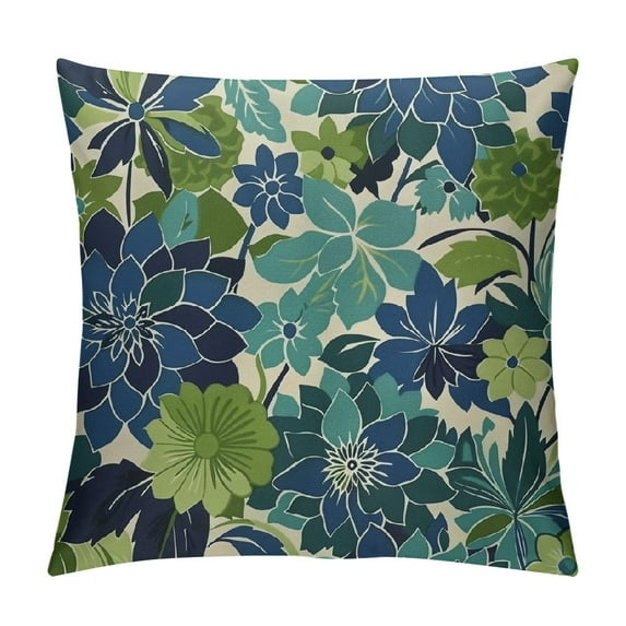 Nawypu Navy Blue Green Teal Pillow Covers Modern Geometry Dahlia Floral Print Decorative Throw Pillow Covers Outdoor Farmhouse Cushion Case for Home Couch Sofa Bed Decoration