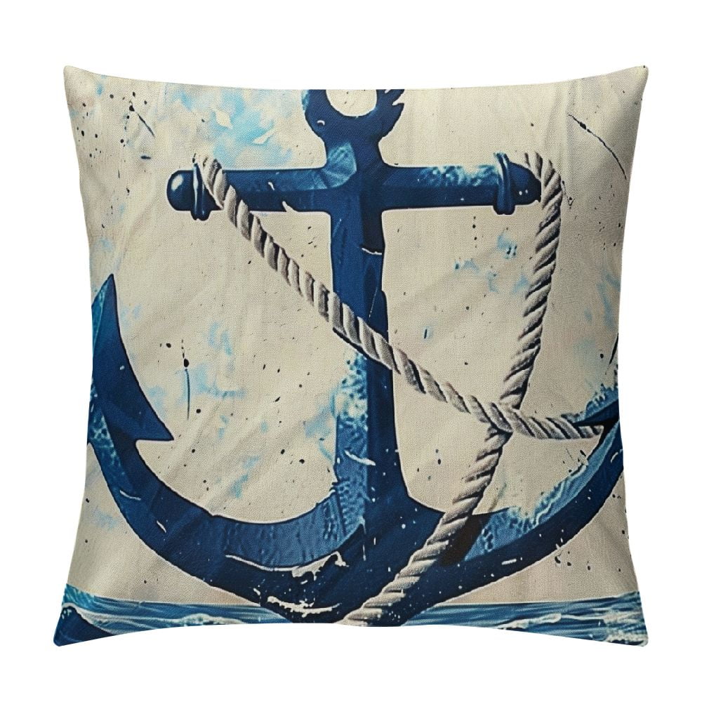 Nawypu Navy Blue Nautical Throw Pillow Covers White Coastal Ocean