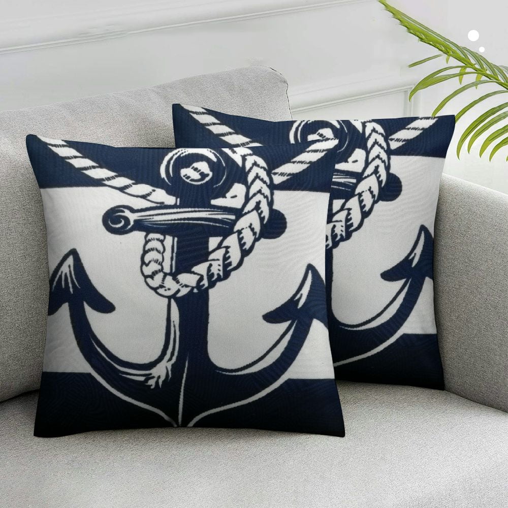 Nawypu Navy Blue and White Anchors Pillow covers Ocean Summer Throw