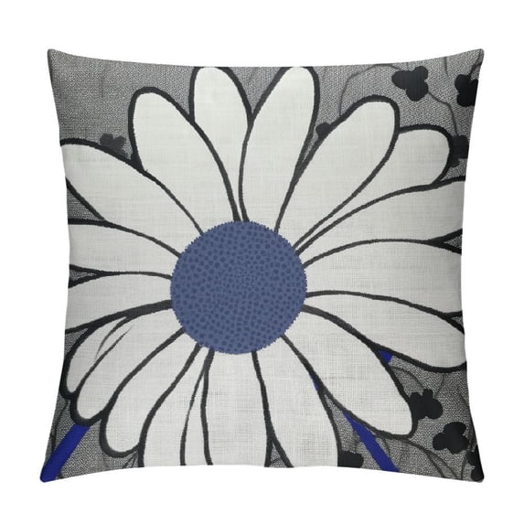 Nawypu Navy Blue White Daisy Pillow Covers Spring Summer Grey Colored Decorative Throw Pillows Outdoor Modern Art Flower Pillowcase Square Cushion Case for Home Sofa Couch Bed