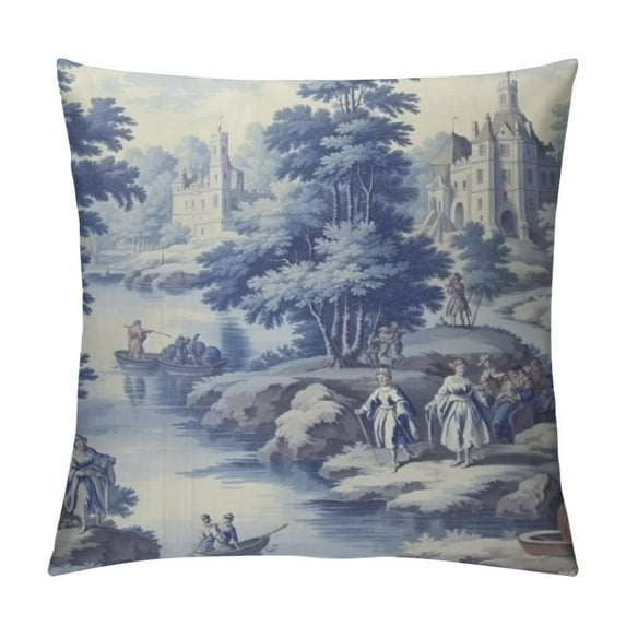 Nawypu Navy Blue and White Toile Print Throw Pillow Cases Chinese Style Blue and White Porcelain Cozy Lumbar Pillow Case with Invisible Zipper Double Sides Cushion Case for Sofa Couch