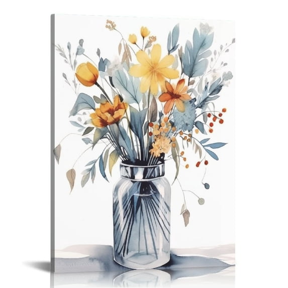 Nawypu Navy Flowers Canvas Wall Art Watercolor Style Abstract Floral Pictures for Bathroom Wall Decor Elegant Botanical Canvas Painting Modern Indigo Blue Simple Life Canvas Print Artwork