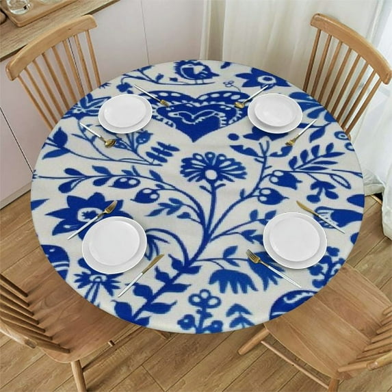 Nawypu Nordic Folk Art Round Table Cloth,Abstract Retro Flowers Tablecloths Waterproof Stain-Resistant Oil-Proof Wrinkle Table Cover Dinner Kitchen Decor
