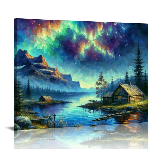 Nawypu Northern Lights Picture Wall Decor Aurora Borealis Poster Snow Tree Forest Landscape Painting Wall Art Modern Artwork Print Canvas Painting for Living Room Bedroom Home Decor