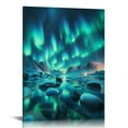 thumbnail image 1 of Nawypu  Northern Lights Wall Art Light Blue Aurora Borealis Canvas Picture Prints Nature Mountain Lake Painting for Office Home Decor, 1 of 5
