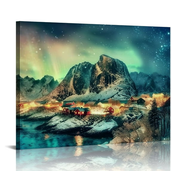 Nawypu Northern Lights Wall Art Nature Snow Mountain Landscape Canvas Picture Artwork Green Aurora Borealis Wall Decor Modern Farmhouse Scenery Painting for Living Room Bedroom Office Home