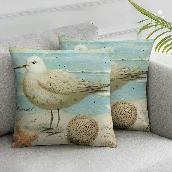 Nawypu Ocean Beach Style Pillow Covers Vintage Bird Pattern Decorative Pillowcase Mediterranean Theme Cushion Cover Home Decor Pillow Cover White