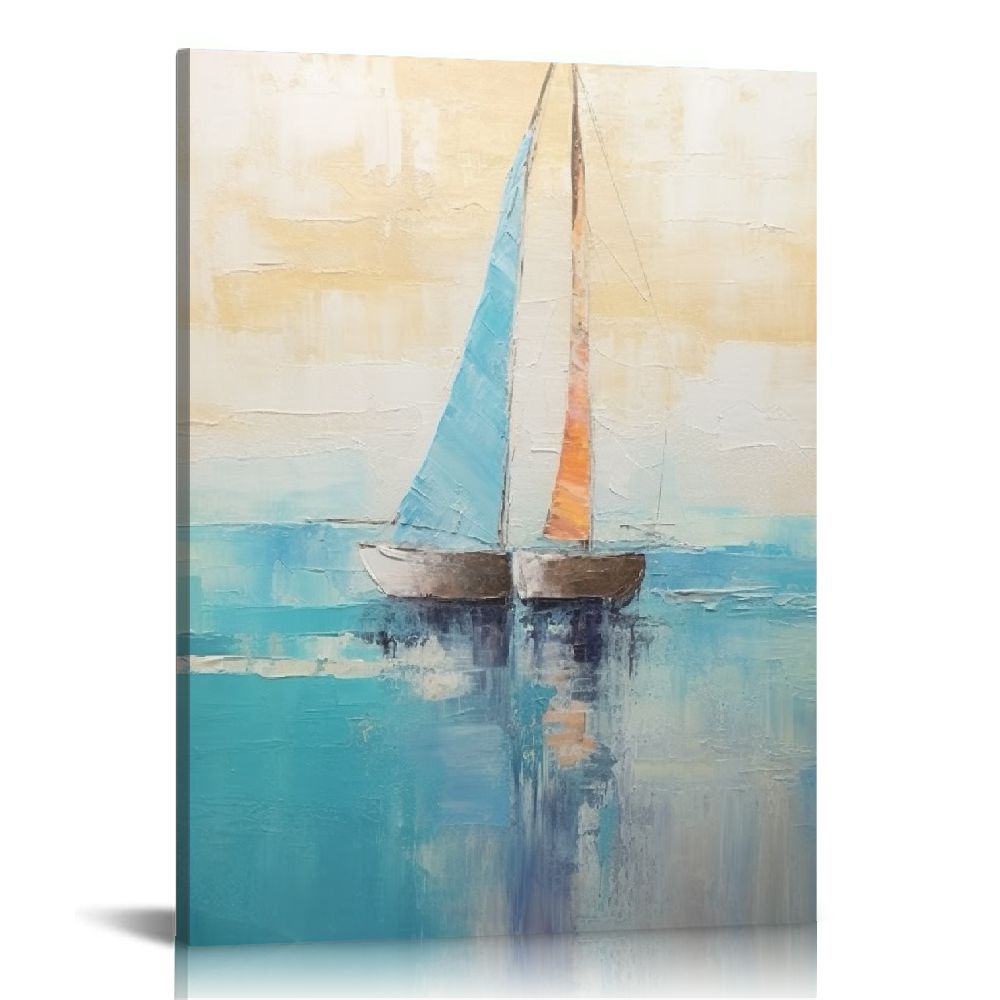 Nawypu Ocean Canvas Wall Art - Abstract Beach Paintings with Textured ...