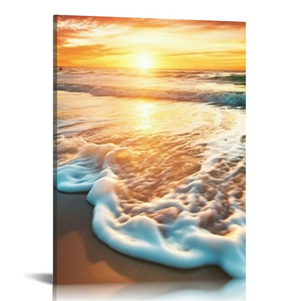 Nawypu Ocean Canvas Wall Art Blue Sea Sunset White Beach The Picture