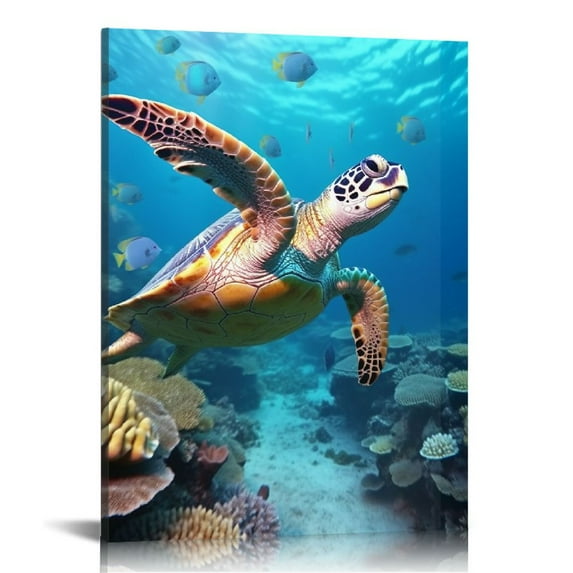 JEUXUS Ocean Canvas Wall Art Sea Turtle Wall Pictures Coral Theme Painting Modern Artwork Turquoise Wall Decor Fish Seascape Prints for Bathroom Decor Bedroom Living Room Kids Room to Hang
