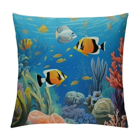 Nawypu  Ocean Pillow Case by Colorful Fishes Seaworld Square Cushion Cover Standard Pillowcase for Men Women Home Decorative Sofa Armchair Bedroom Livingroom