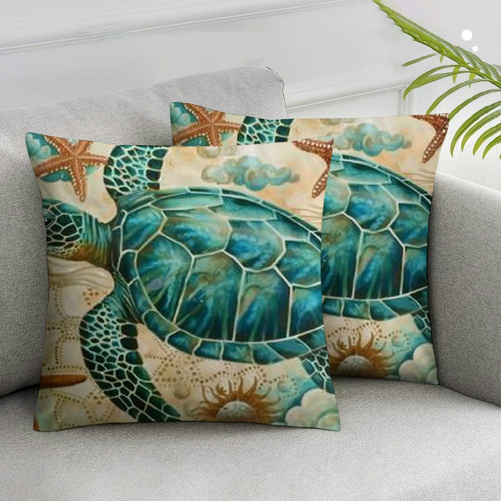 Nawypu Ocean Theme Decorative Throw Pillow Cover, Turtle Seahorse Throw