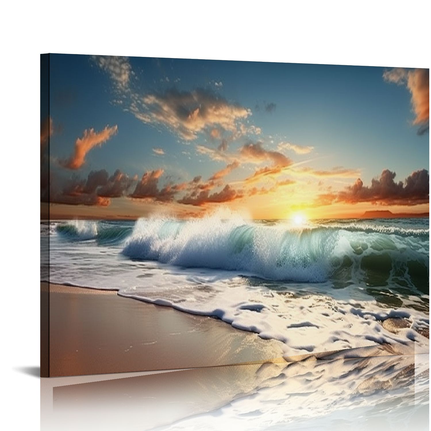 Nawypu Ocean Wave Canvas Wall Art Beach Sunset Pictures Coastal Nature ...
