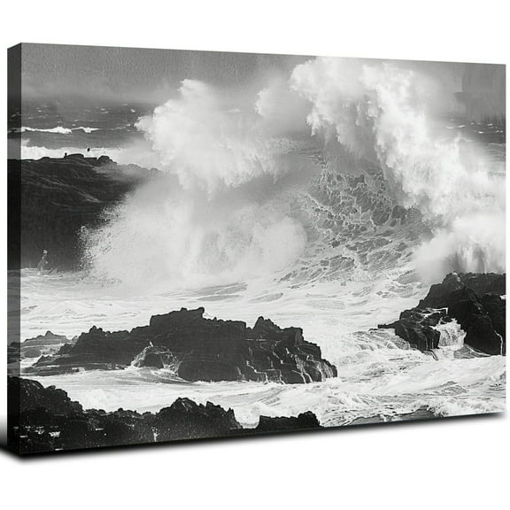 Nawypu Ocean Wave Canvas Wall Art Black and White Powerful Waves Hitting Rocks Picture Photo Prints Modern Seascape Artwork for Home Living Room Bedroom Home Decorations