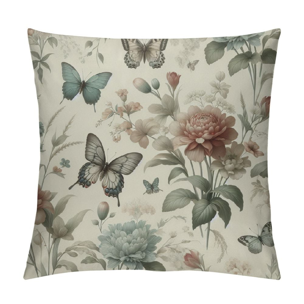 Nawypu Orange Autumn Butterflies Flowers Floral Pillow Covers,Flower Throw Pillow Covers Outdoor