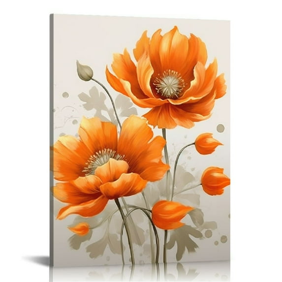 Nawypu Orange Flower Canvas Wall Art Flower Poppy Blossom Picture Wall Decor Floral Painting Framed Poster for Bathroom Easy to Hang Each Panel