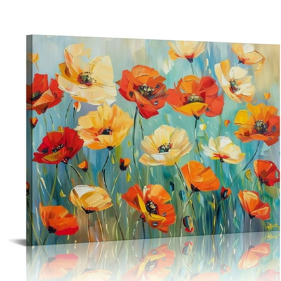 Nawypu Orange Flower Wall Art Poppy Flower canvas prints Modern Flowers Bedroom Wall Decor Artwork Stretched and Framed Ready to Hang