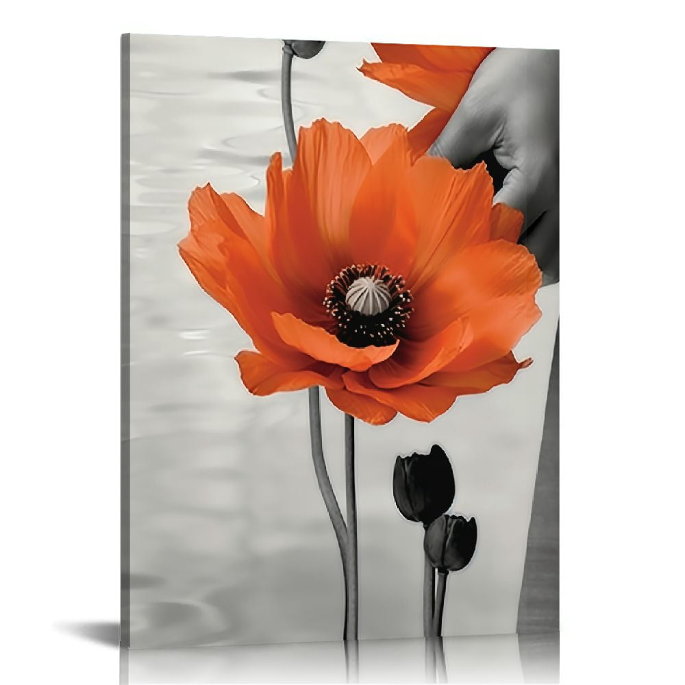 Nawypu Orange Wall Decor Blooming Poppy Flower Canvas Wall Art Orange ...