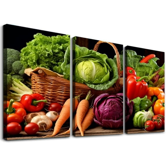 Nawypu Organic Vegetables Kitchen Canvas Wall Art Picture Print 12''x16''X3 Panels