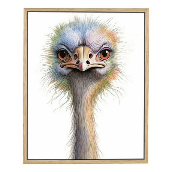 Nawypu Ostrich Canvas Wall Art Watercolor Cute Animal Artwork Bird Paintings for Living Room Bedroom Bathroom Decor,Stretched and Framed Ready to Hang