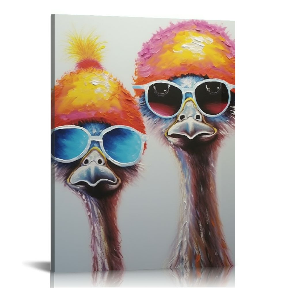 Nawypu Ostriches Paintings Lovely Canvas Animal Paintings Funny Ostrich