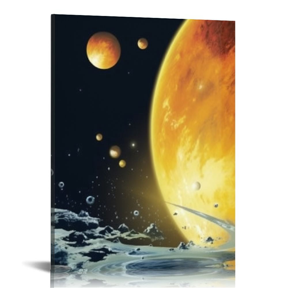 Space Theme Framed Wall Print Large Solar System Planets Canvas Wall ...