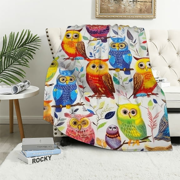 Nawypu Owl Blanket Colorful Lightweight Fuzzy Cozy Soft Warm Owl Throw and Blankets for Girls Teens, Air Conditioning