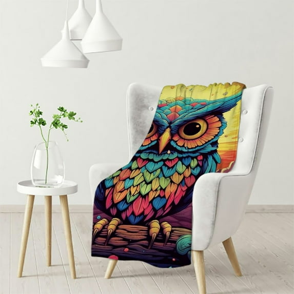 Nawypu Owl Blanket, Cute Owl Kawaii Animal Throw Blanket, Funny Owl Gifts for Women Men Kids, Kawaii Owl Colorful Design Plush Owl Decor, Birthday Christmas Owl Lover Gifts