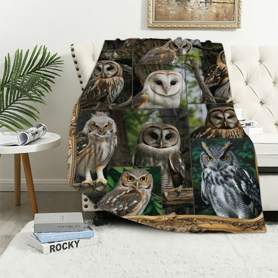 Nawypu Owls Gifts for Women Men, Owls Print Throw Blanket, Soft Cozy Flannel Blankets and Throws for Couch Bed Sofa Living Room Decor, Lightweight Warm Plush Blanket for All Season