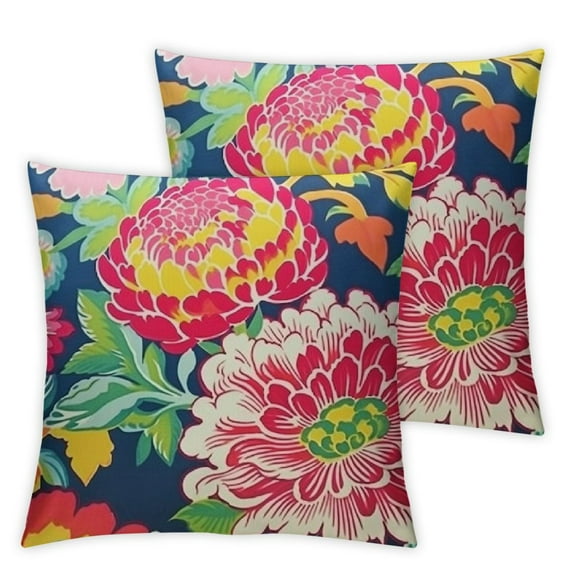 Nawypu Pack of 2, Chinoiserie Pillow Cover 2pcs Peony Floral Pillow Covers 2pcs Flower Throw Pillow Covers Farmhouse Pillowcase Cushion Covers for Sofa Couch Living Room Navy Pink