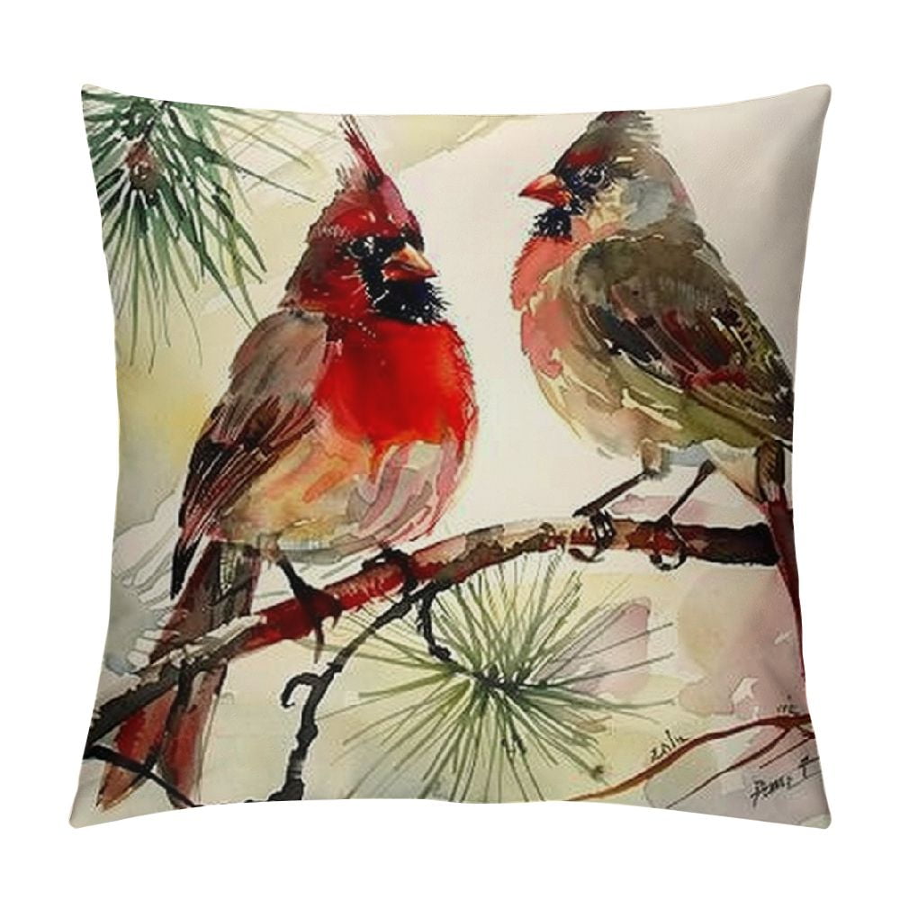 Nawypu Pack Ink Painting Vintage Red Bird Throw Pillow Covers Super
