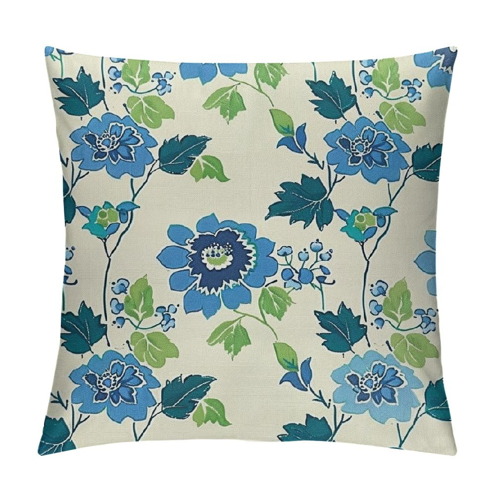 Nawypu Pack of Mughal Flower Pillow Cover Chinoiserie Blue Floral Throw