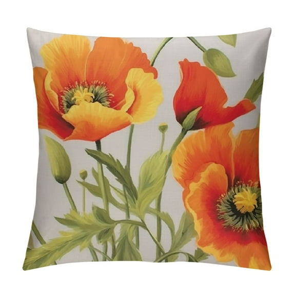 Nawypu Painting Watercolor Beautiful Red Orange Big Poppy Flowers Summer Decorative Throw Pillow Cover Case Home Living Room Bed Sofa Car Square
