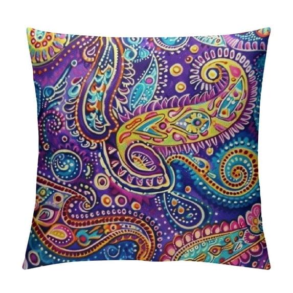 Nawypu Paisley Pillow Covers, Colorful Pattern with Stylized Flowers, Boho Style Mandala Purple Throw Pillow Cases Cushion Covers Home Decorative Sofa Bed,