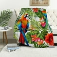thumbnail image 1 of ONETECH Palm Leaves Throw Blanket Parrots Plush Blanket for Kids Boys Girls Tropical Exotic Birds Sherpa Blanket Hibiscus Flowers for Sofa Bed Couch, Colorful Room Decor Baby, 1 of 6