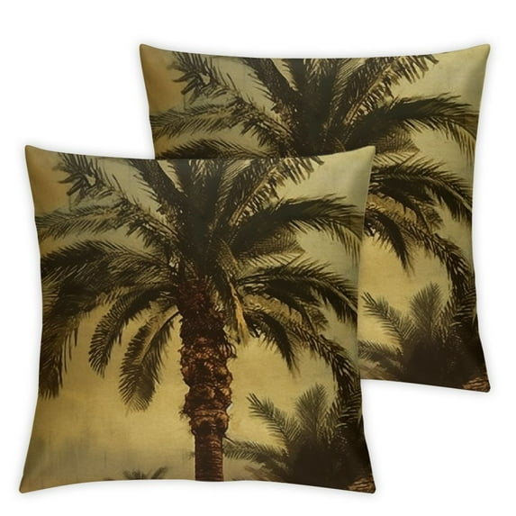 Nawypu  Palm Tree Throw Pillow Case Hawaiian Tropical Palms Leaf Vintage Green Yellow Decorative 2pcs Square Cushion Covers Pillowcase Couch Sofa Men/Women  12x12in