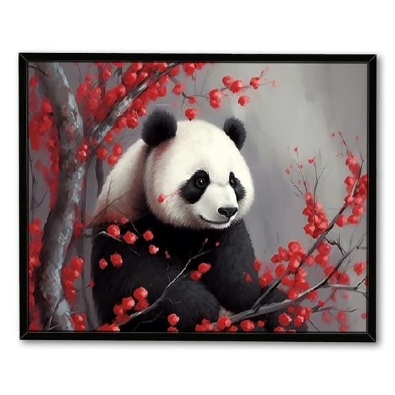 Nawypu Panda Canvas Wall Art Panda Picture Prints with Flower Cute Animal Painting for Living Room Kids Room Bedroom Ideal Gift Artwork Framed