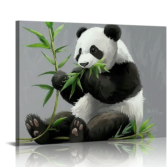 Nawypu Panda Canvas Wall Art Panda Picture Prints with Flower Cute Animal Painting for Living Room Kids Room Bedroom Ideal Gift Artwork Framed