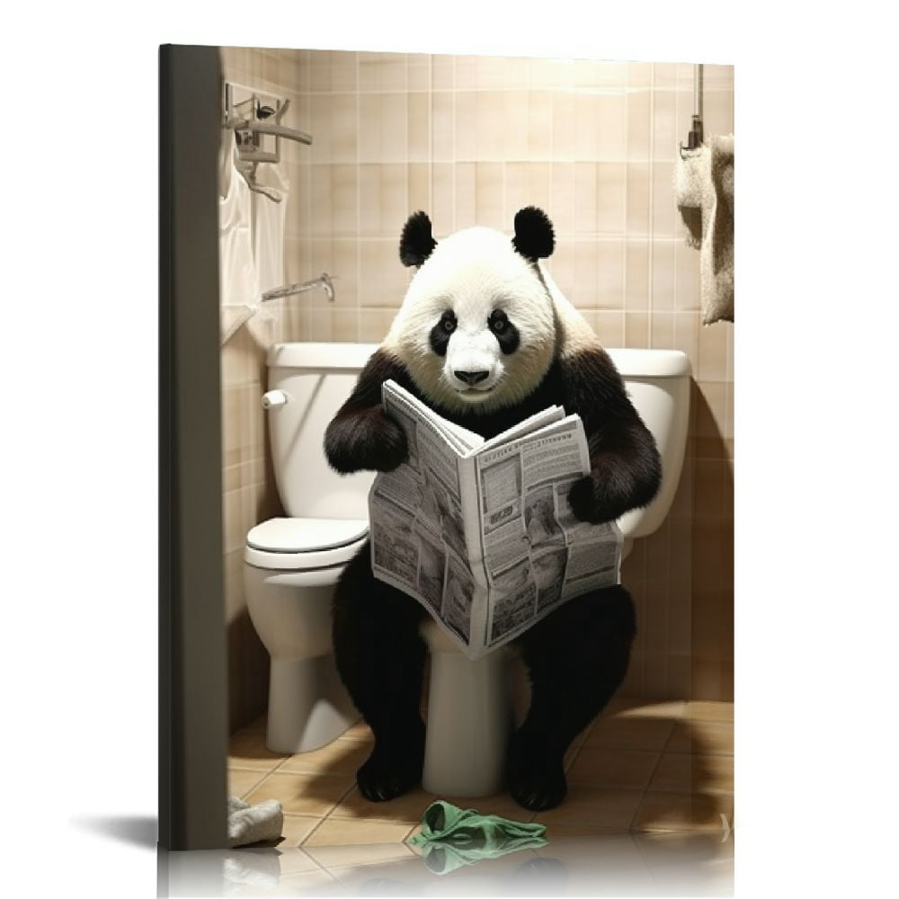 Nawypu Panda Poster Canvas Wall Art for Bathroom, Funny Graffiti ...
