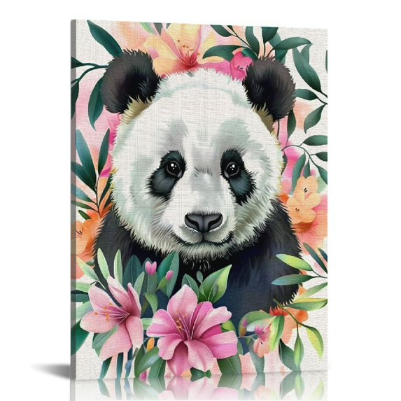 Nawypu Panda Print, Panda Wall Decor, Panda Print on Canvas, Watercolor Panda Print, Panda Bear Portrait, Panda With Flowers, Animal Wall Art Print, Summer Print, Art