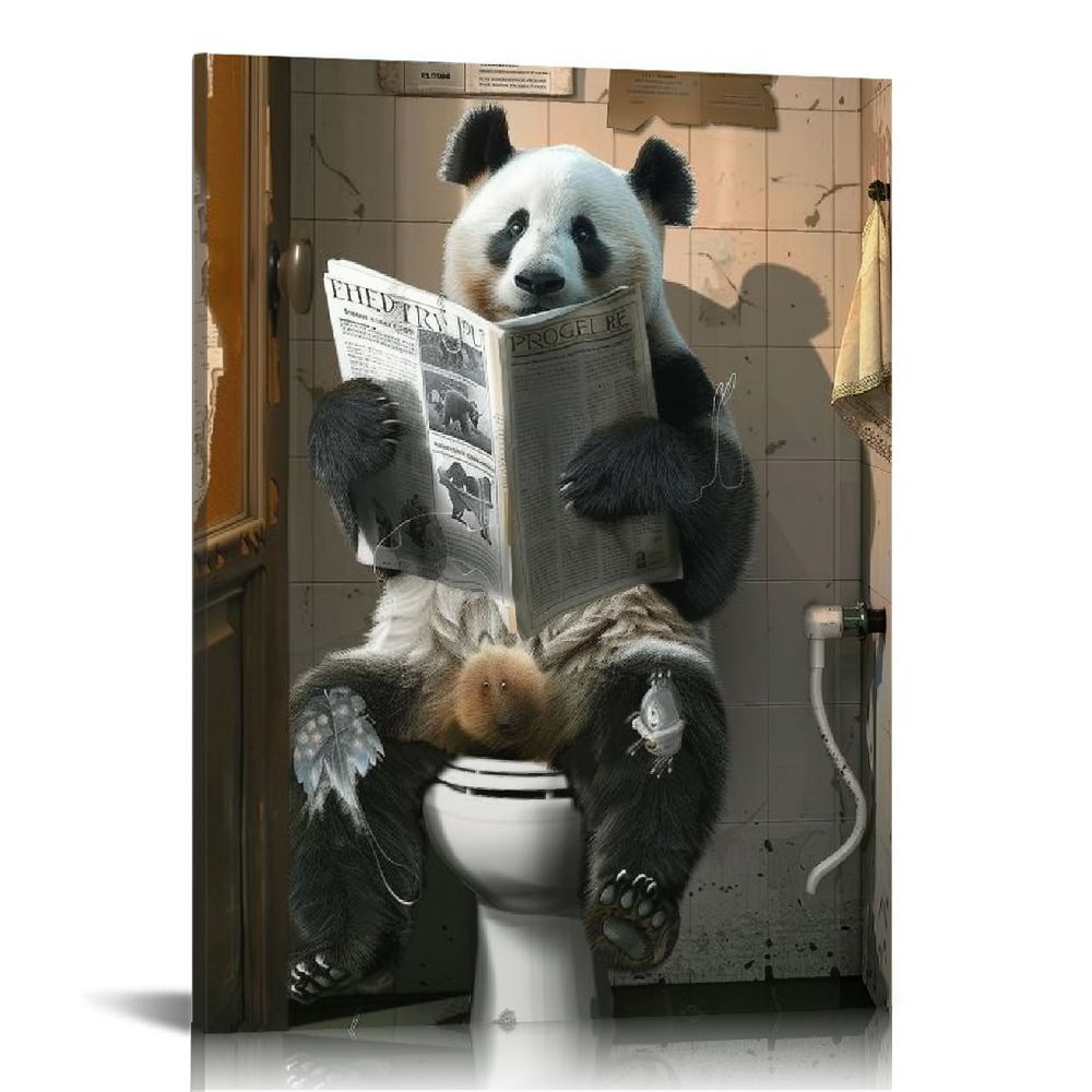 Awypu Panda Reading Newspaper In Toilet Canvas Prints Wall Art ...