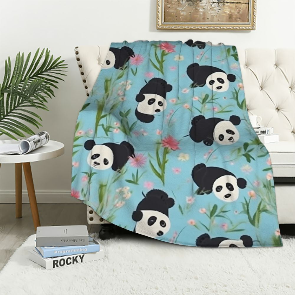 Nawypu Pandas Throw Blanket Flannel Bed Blanket Plush Cozy Air