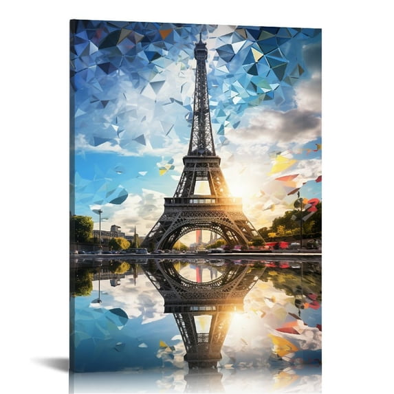 Nawypu Paris Canvas Art Wall Decor Gold Eiffel Tower Landscape Painting Picture France Artwork for Bedroom Framed