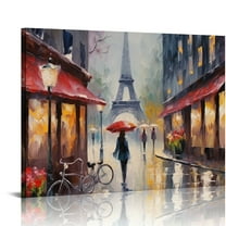 Nawypu Paris  Reproduction Eiffel Tower Red Umbrella Canvas Wall Art Picture Print (Ready to Hang,20x16 inch