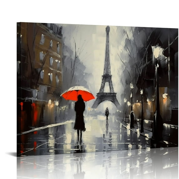 Nawypu Paris Wall Art for Living Room Pictures Wall Decor, Large Black and White Abstract Eiffel Tower Wall Art for Bedroom, Red Paris Wall Pictures for Vintage Home Decoration