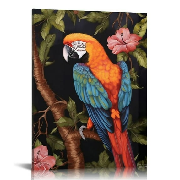 Nawypu  Parrot Wall Art Canvas Colorful Parrot on Branch Painting Pictures Tropical Rain Forest Animal Prints Artwork for Living Room Bedroom Bathroom Decor Framed Ready to Hang