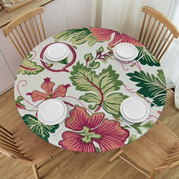 Nawypu Peach and Coral Fitted Tablecloth for Round Table Boho Flowers Colors Blossoms Vintage Elastic Edged Table Cover, Round Tables Tablecloth Table Cloth Floral Fits up Tables