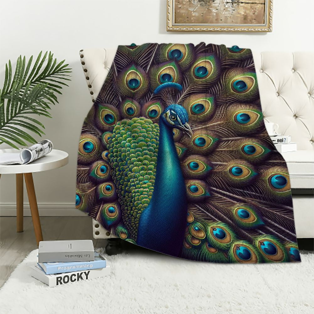 Nawypu Peacock Blanket Green Blue Peacock Blanket Peacock Feather