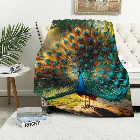 Nawypu Peacock Blanket Tree Animal Print Throw Blankets for Couch Sofa Bed Stuff Decor Lightweight Soft Cozy Plush Warm Flannel Bedding Gifts for Adults Lover